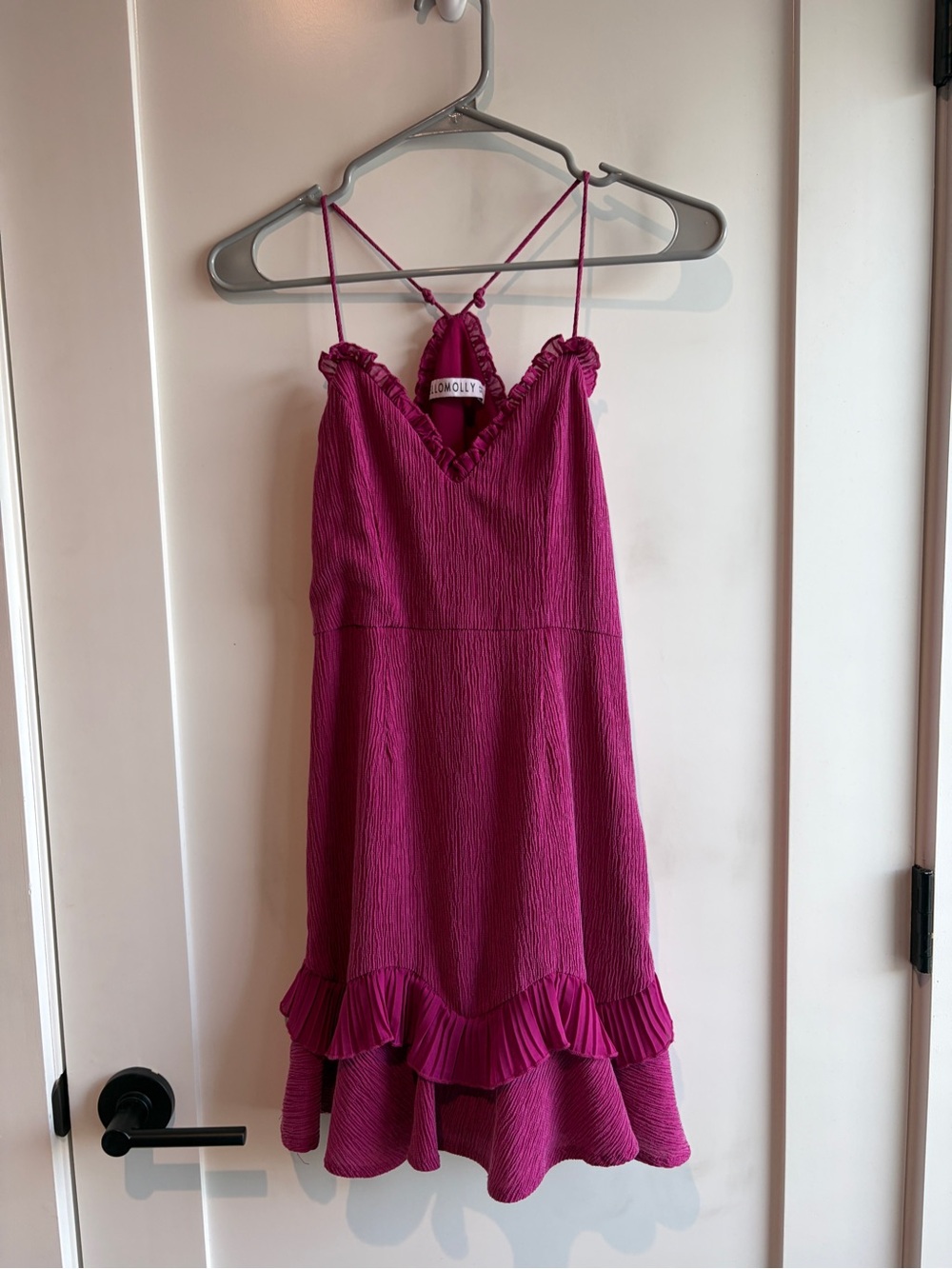 Smocked Magenta Ruffle Hem Dress